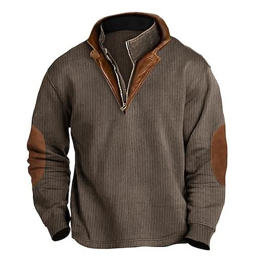 Herren Sweatshirt Pullover Sweatshirt mit Viertelreißverschluss Armeegrün Marineblau Braun Khaki Troyer Halber Reißverschluss Farbblock Patchwork Sport Natur Täglich Festtage Kord Strassenmode