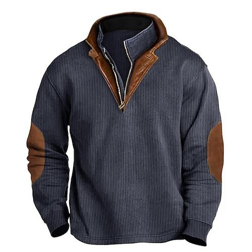 Herren Sweatshirt Pullover Sweatshirt mit Viertelreißverschluss Armeegrün Marineblau Braun Khaki Troyer Halber Reißverschluss Farbblock Patchwork Sport Natur Täglich Festtage Kord Strassenmode