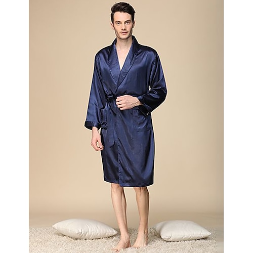 Herren Morgenmantel Seidenrobe Schlafanzüge Glatt Stilvoll Brautkleider schlicht Komfort Heim Täglich Bett Kunstseide Komfort Sommer Frühling Silber Blau Image