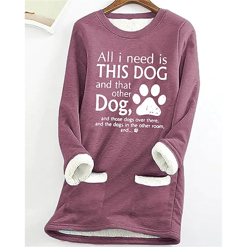 Frauen Sweatshirt Pullover Fleece gefüttert warme Pyjamas Sherpa Buchstaben lässiger Sport Taschen Druck warm kuschelig Rundhalsausschnitt Langarm Oberteil Mikro-elastisch Herbst Winter Komfort