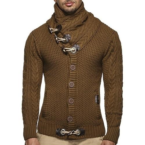 Herren Pullover Strickjacke Rollkragenpulli Gerippt Stricken Schal Gestreift Rollkragen Stilvoll Moderne zeitgenössische Alltagskleidung Casual Bekleidung Winter Schwarz Weiß S M L