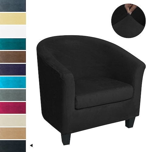 Stretch-Samt-Clubstuhlbezug, Fassstuhl-Schonbezug, elastischer Sessel, Einzelsofabezug, Fass-Wannenstuhl für Café, Hotel, Café, grenzüberschreitend, weich, langlebig, waschbar Image