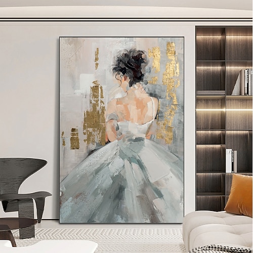 Handgefertigtes Ölgemälde auf Leinwand, Wandkunst, Dekor, originelles, charmantes Mädchenfigurengemälde mit Rücken für die Inneneinrichtung, mit gespanntem Rahmen/ohne Innenrahmengemälde Image