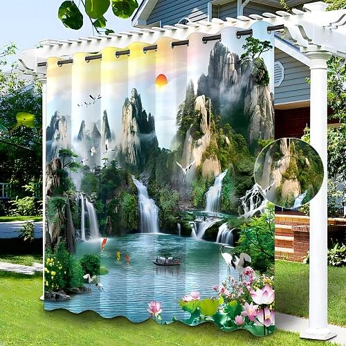 Wasserdichter Outdoor Vorhang für den Außenbereich, Schiebevorhänge für Terrassen, Strandvorhänge, Pergola-Vorhänge mit Öse für Pavillon, Balkon, Veranda, Party, Hotel, 1 Paneel Image