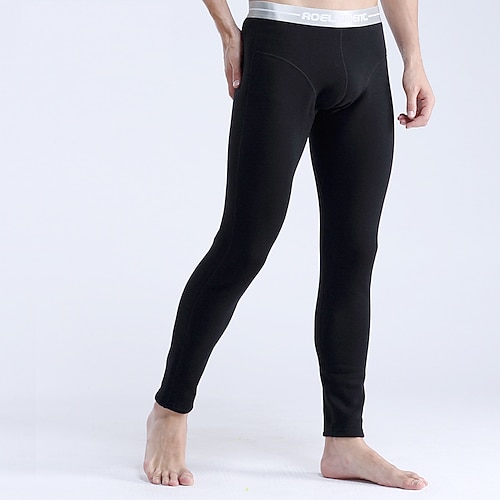 Herren Lange Unterhosen Thermounterwäsche Thermohose Einfarbig Basic Einfach Casual Heim Täglich Polyester Warm Atmungsaktiv Lange Hose Hose Elastische Taille Winter Herbst Schwarz Blau Image