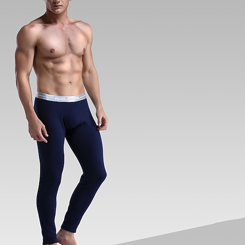 Herren Lange Unterhosen Thermounterwäsche Thermohose Einfarbig Basic Einfach Casual Heim Täglich Polyester Warm Atmungsaktiv Lange Hose Hose Elastische Taille Winter Herbst Schwarz Blau Image