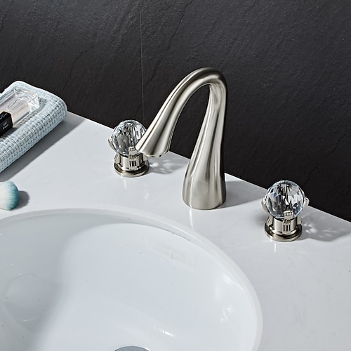 weit verbreitete Waschbecken-Mischbatterie, 3-Loch-2-Kristallgriff, traditionelle Beckenarmaturen, Deck montiert mit heißem und kaltem Schlauch, Wasserhahn für Gefäße Image