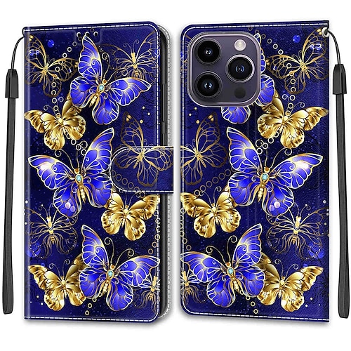 Handy Hülle Handyhüllen Für iPhone 16 15 14 Pro Max Plus 13 12 Pro Max Mini Brieftaschenhülle Flip-Cover Mit Ständer Vollschutz Kartenfach Blume Blumendruck TPU PU-Leder Image