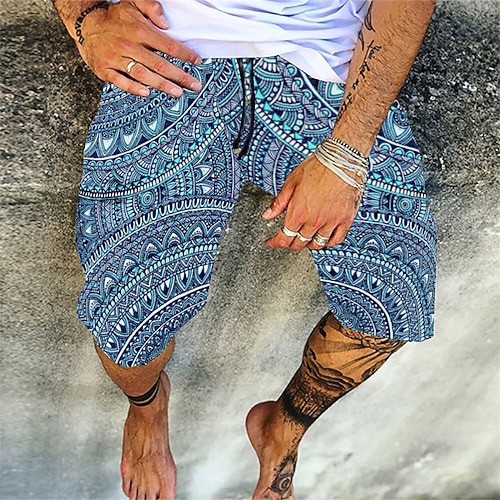 Herren Badehosen Badeshorts Boardshorts Sommershorts Strandshorts Kordelzug Elastischer Bund 3D-Druck Grafik Schnelltrocknend Weich Kurz Lässig Täglich Ferien Hawaiianisch Dunkelbraun Schwarz / Weiß Image