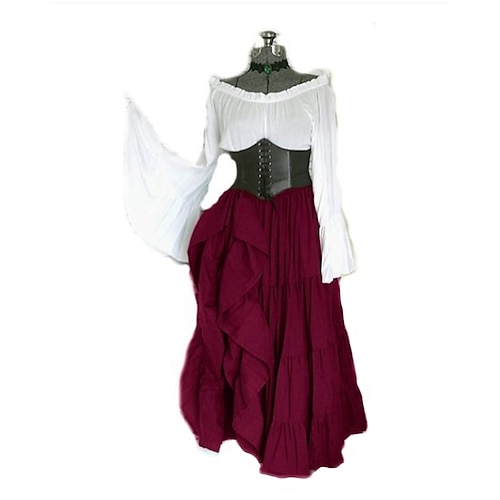 Mittelalterlich Knöchellänge Kleid Korsett Film-/TV-Themenkostüme Wikinger Outlander Elfen Kostüm Damen Keltisch Seeräuber Fantasie Halloween Karneval Maskerade Party Abend LARP Renaissance-Messe Image