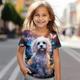 3D-Hunde-T-Shirts für Mädchen, kurzärmelig, 3D-Druck, Sommer, aktiv, modisch, niedlich, Polyester, Kinder 3–12 Jahre, Rundhalsausschnitt, Outdoor, lässig, täglich, normale Passform