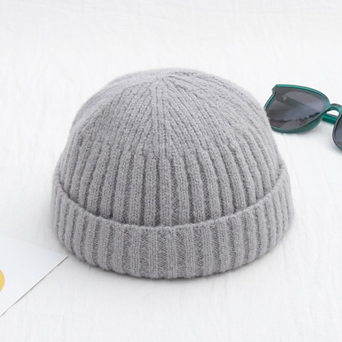 Herren Beanie Mütze Fischermütze Trawler-Mütze Watch Cap Wollmützen Hellgelb Schwarz Baumwolle Sport Reise Kante aufrollen Outdoor Urlaub Glatt Windundurchlässig Warm Image
