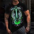 Rock'n'Roll-Herren-Grafikshirt 3d Schwarzes Baumwoll-T-Shirt mit Gitarren- und Musikinstrument-Motiv, Rundhalsausschnitt, Kleidung, Aufdruck, lässiges, kurzes Geburtstags-T-Shirt im Freien