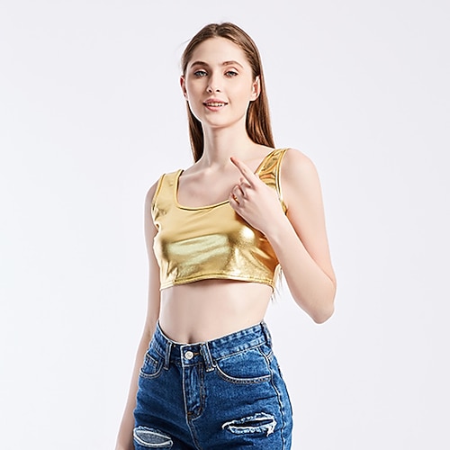 Metallisch 1980er Glänzendes Latex-Patent Tanktop PU - Leder Kostüm Damen Maskerade Party Junggesellinnenabschiedsparty Pride Parade Erwachsene Weste Image