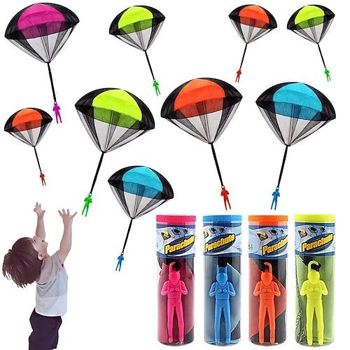 4sets Handwerfen Fallschirm Kinder im Freien lustiges Spielzeug Spiel Spielzeug für Kinder fliegen Fallschirm Sport mit Mini-Soldat