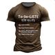 To Do Liste Fur Heute Casual Street Style Herren 3D-Druck T-Shirt T-Shirt Sport Outdoor Urlaub Ausgehen T-Shirt Schwarz Blau Braun Kurzarm Rundhalsshirt Frühling Sommerbekleidung