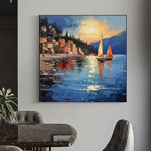 Handgemachte Ölgemälde-Leinwand-Wandkunst-Dekor, originale Segelboot-Kunst-Wohnkultur mit gespanntem Rahmen, ohne Innenrahmen-Gemälde Image