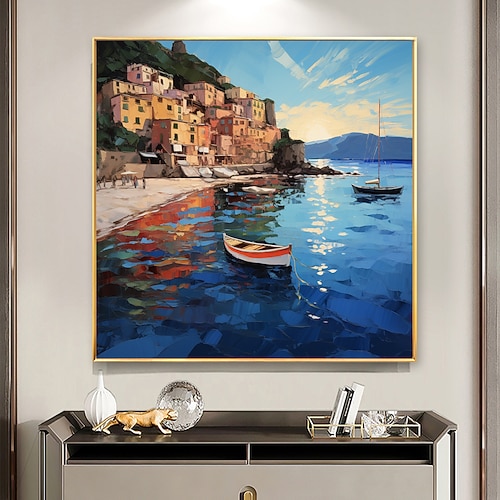 Handgemachte Ölgemälde-Leinwand-Wandkunst-Dekor, originale Segelboot-Kunst-Wohnkultur mit gespanntem Rahmen, ohne Innenrahmen-Gemälde Image