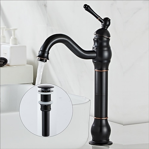 Badezimmer-Waschbecken-Mischbatterie, Kugel aus antikem Messing, 360 drehbarer Waschtisch-Wasserhahn mit einem Griff, für die Deckmontage, traditionelle Waschraum-Badewannen-Wasserhähne Image