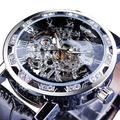 WINNER Armbanduhr Mechanische Uhr für Herren Analog Automatikaufzug Loch Vintage Stilvoll Transparentes Ziffernblatt Strass Legierung Lederarmband