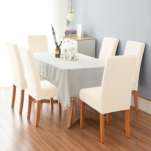 6-tlg. Stuhlhussen für Esszimmerstühle, burgunderfarben, Stretch-Stuhlsitzbezug aus Spandex mit elastischem Bodenschutz für Esszimmer, Hochzeitszeremonie, langlebig, waschbar Image