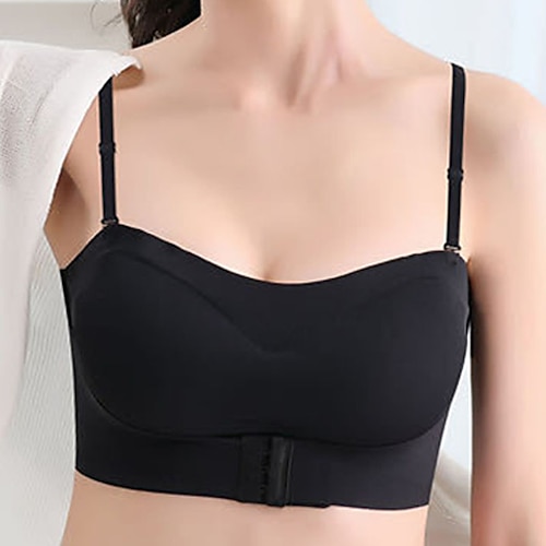 Bügelloser BH für Damen, gepolsterter BH, verstellbarer trägerloser BH, 3/4-Cup, V-Ausschnitt, atmungsaktiv, Push-Up, unsichtbar, reine Farbe, Frontverschluss, Date, Valentinstag, lässig, täglich, Image