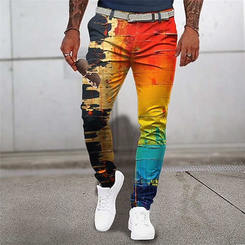 Schrittweise Abstrakt Herren 3D-Druck Hosen Hose Outdoor Strasse Ausgehen Polyester Gelb Blau Orange S M L Mittlere Taillenlinie Elastizität Hose Image