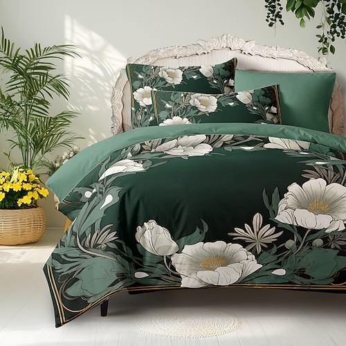 Chinesische Landschaftsserie, Landschaftsmuster, Bettbezug-Set, Bettdecken-Set, bedruckte Boho-Bettbezug-Baumwoll-Bettwäsche-Sets mit Umschlag-Kissenbezug, Raumdekoration, King-Size-Bettbezug Image