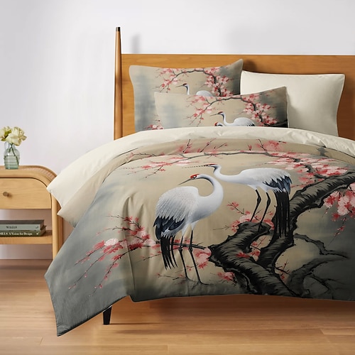 Chinesische Landschaftsserie, Landschaftsmuster, Bettbezug-Set, Bettdecken-Set, bedruckte Boho-Bettbezug-Baumwoll-Bettwäsche-Sets mit Umschlag-Kissenbezug, Raumdekoration, King-Size-Bettbezug Image