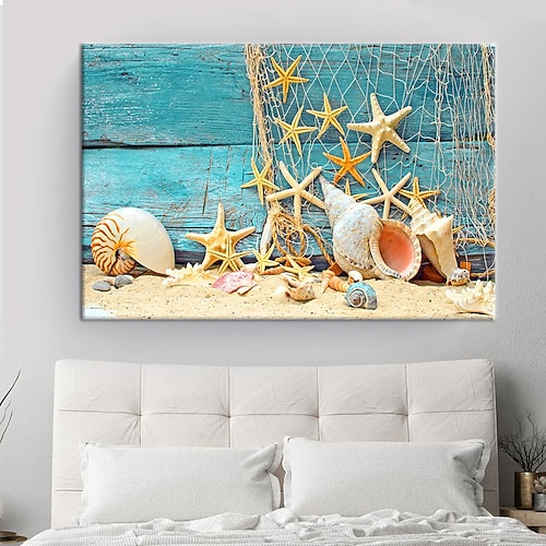 Strand Meereslandschaft Wandkunst Leinwand Malerei Muschel Meer Wandkunst Seesterne Muscheln Wandbilder Poster für Wohnzimmer Schlafzimmer Büro Dekor kein Rahmen