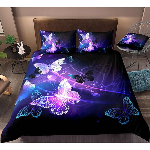 Schmetterlings-Bettbezug-Bettwäsche-Sets Bettbezug mit 1 Bettbezug oder Bettdecke, 1 Blatt, 2 Kissenbezügen für Doppelbett/Königin/König (1 Kissenbezug für Zwillinge/Einzelbetten) Image