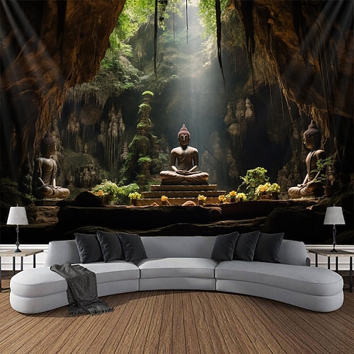 Buddha-Landschaft, Boho-Hängeteppich, Wandkunst, großer Wandteppich, Wanddekoration, Fotografie, Hintergrund, Decke, Vorhang, Zuhause, Schlafzimmer, Wohnzimmer, Dekoration Image