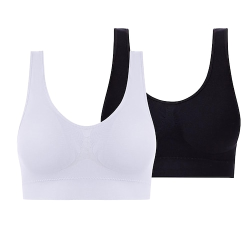 2er-Pack Unterwäsche für Damen in Übergröße, tiefer U-Ausschnitt, bequeme Beauty-Back-Yoga-Weste mit Polstern, kein Stahlring, geraffter stoßfester Sport-BH, Home-Outfits Image