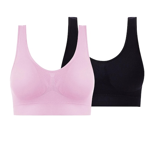 2er-Pack Unterwäsche für Damen in Übergröße, tiefer U-Ausschnitt, bequeme Beauty-Back-Yoga-Weste mit Polstern, kein Stahlring, geraffter stoßfester Sport-BH, Home-Outfits Image
