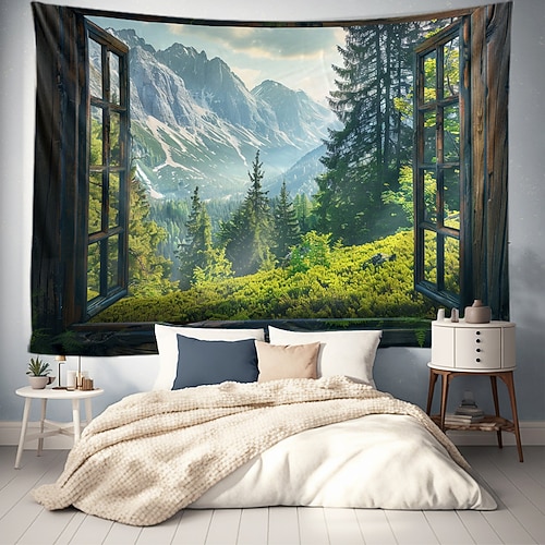Fenster, Wald, Landschaften, große Wandteppiche, Kunstdecken, Vorhänge, Familienschlafzimmer, Wohnzimmerdekorationen Wandtuch XXL Natur Image