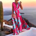 Damen Maxikleid Abendkleid Sommerkleid Elegant Formell Hochzeit Party Normale Passform Blumen Ärmellos V Ausschnitt Rosa Rote Blau Fuchsie Sommer Frühling