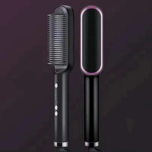 Haarglätterkamm, 2-in-1 Haarglättungsbürste für Damen mit 5 Einstelltemp 10s schnelles Aufheizen, Anti-Verbrühungs-Negativ-Ionen-Haarglätter-Stylingkamm, der das Haar glättet Image