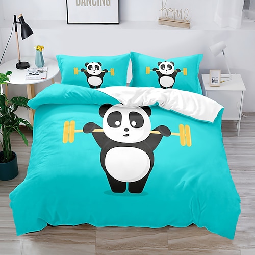 3D-Bettwäsche mit Panda-Kaninchen-Aufdruck, Bettbezug, Bettwäsche-Sets, Bettdeckenbezug mit 1 bedruckter Bettbezug oder Bettdecke, 2 Kissenbezüge für Doppelbett/Queen/King Image