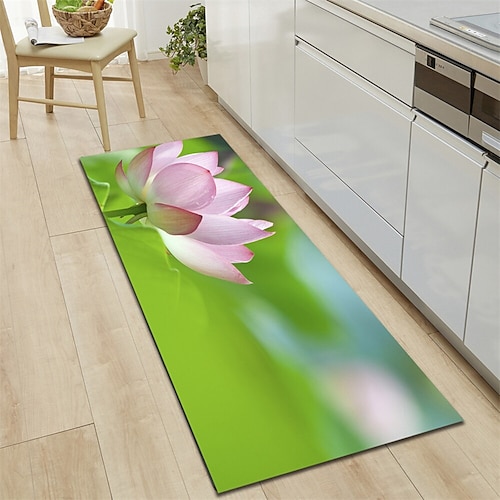 Teppich mit Pflanzen- und Blumenmuster, Küchenmatte, rutschfeste, ölbeständige Bodenmatte, Wohnzimmerteppich, Innen- und Außenmatte, Schlafzimmerdekoration, Badezimmermatte, Eingangsteppich, Türmatte Image
