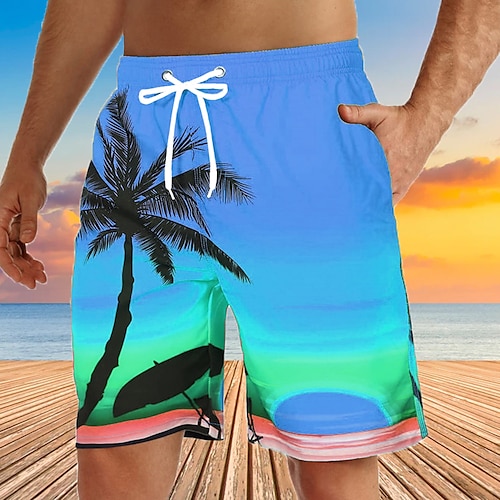 Herren Grafik Kokospalme Badehosen Badeshorts Boardshorts Mittlere Taille Streetwear Hawaiianisch Boho Lässig Täglich Ferien Kordelzug Elastischer Bund 3D-Druck Designer Bekleidung Image