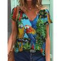 Damen T Shirt Hellgrün Armeegrün Rote Tropisch Bedruckt Kurzarm Casual Festtage Tropisch V Ausschnitt Standard Schmetterling Flamingo Farbe S