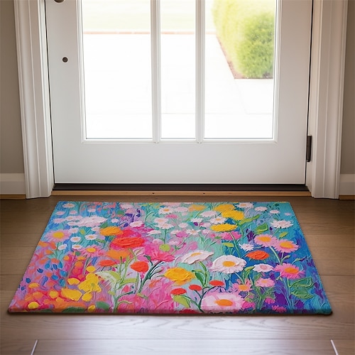 bunte Blumen Fußmatte Fußmatten waschbare Teppiche Küchenmatte rutschfeste ölbeständige Matte Indoor Outdoor Matte Schlafzimmer Dekor Badezimmermatte Eingangsteppich Image