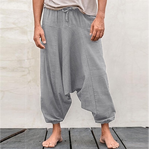 Herren Leinenhose Hose Hosen Sommerhosen Pumphose Strandhose Kordelzug Ausgebeult Drop Schritt Glatt Atmungsaktiv Fitnessstudio Yoga Leinen / Baumwoll Mischung Klassisch Brautkleider schlicht Lockere Image
