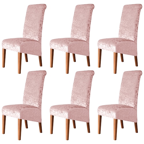 6 Stück Stretch-Stuhlhussen für Esszimmerstühle, Burgunderrot, XL/Übergröße, Spandex, hohe Rückenlehne, großer Samt-Stuhlbezug, Schonbezug für Hochzeit, Esszimmer, Küche, Hotel, Tisch, Bankett Image
