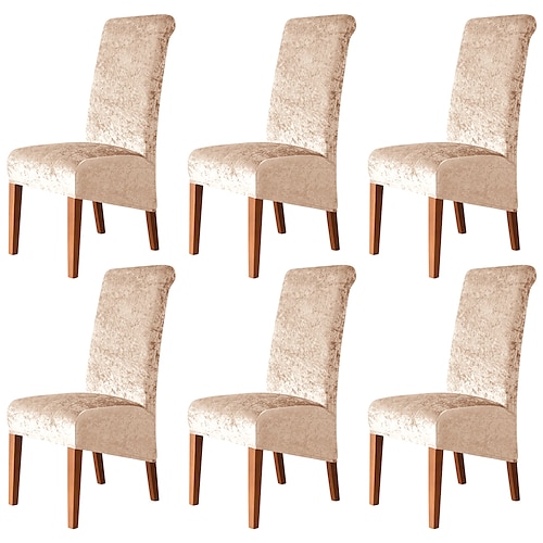 6 Stück Stretch-Stuhlhussen für Esszimmerstühle, Burgunderrot, XL/Übergröße, Spandex, hohe Rückenlehne, großer Samt-Stuhlbezug, Schonbezug für Hochzeit, Esszimmer, Küche, Hotel, Tisch, Bankett Image