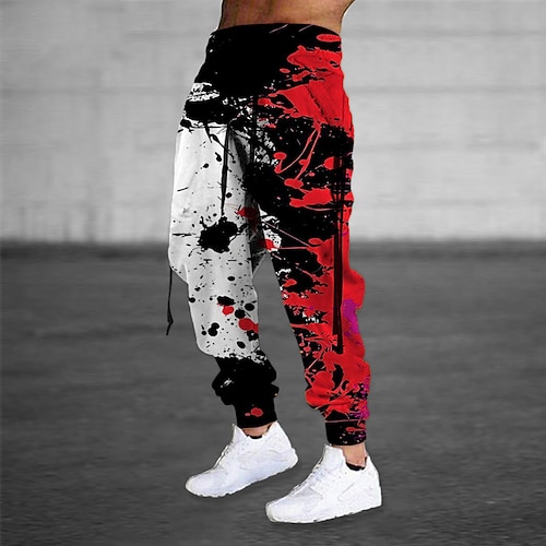 Herren Jogginghose Trainingshose Jogginghose Jogger Hose Hosen Kordelzug Seitentaschen Elastische Taille Farbblock Grafik-Drucke Komfort Atmungsaktiv Sports Outdoor Casual Täglich Baumwollmischung Image