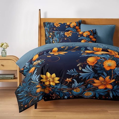 Blumenmuster-Bettbezug-Set, Bettdecken-Set, bedruckter Bettdeckenbezug, Baumwoll-Bettwäsche-Sets mit Umschlag-Kissenbezug, Raumdekoration, King-Size-Bettbezug Image