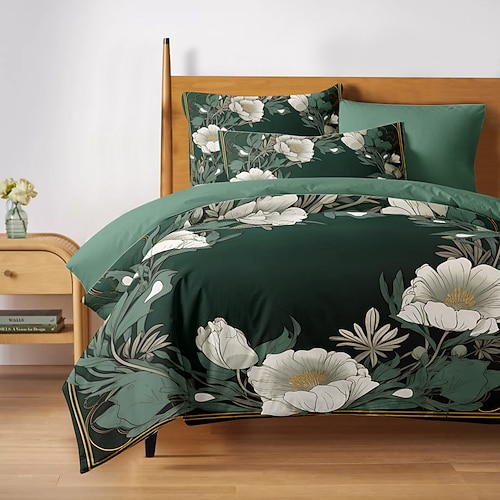 Blumenmuster-Bettbezug-Set, Bettdecken-Set, bedruckter Bettdeckenbezug, Baumwoll-Bettwäsche-Sets mit Umschlag-Kissenbezug, Raumdekoration, King-Size-Bettbezug Image