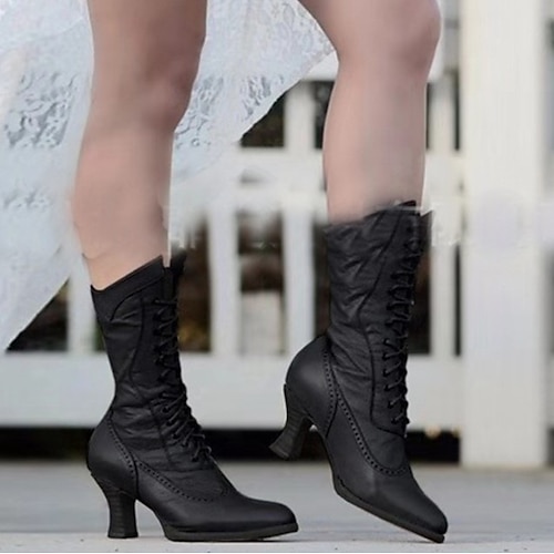 braune viktorianische Schnürstiefeletten aus Kunstleder für Damen mit niedrigem Absatz – klassisch und elegant für Cosplay, Kostümpartys und Vintage-inspirierte Outfits Image