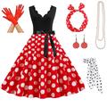Elegante Retro Vintage 1950er Jahre Grease-Outfits A-Linien-Kleid Swing-Kleid Flair-Kleid Polka-Dots Fancies Kleid Damen Party Abend Erwachsenen Kleid Handschuhe Ohrringe